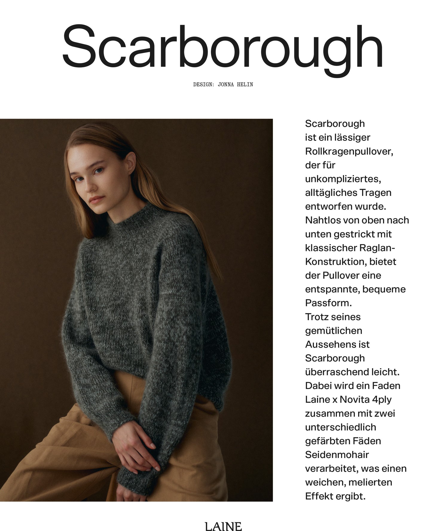 Ladattava ohje: Scarborough-neulepusero (Laine x Novita) FIN/SWE/ENG/DE/NL