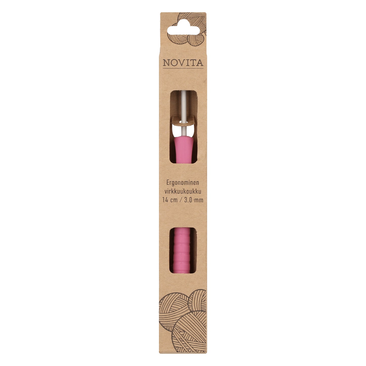 Novita ergonominen virkkuukoukku 14 cm 3.00 mm pinkki