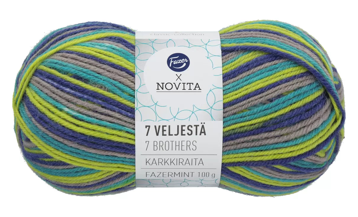 POISTUNUT: Novita 7 Veljestä Karkkiraita 100 g villasekoitelanka