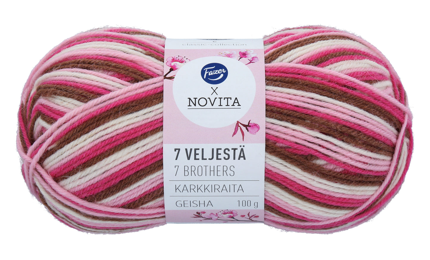 POISTUNUT: Novita 7 Veljestä Karkkiraita 100 g villasekoitelanka