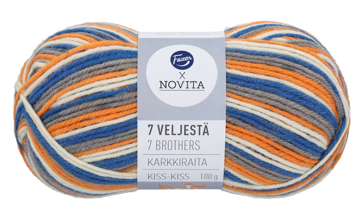 POISTUNUT: Novita 7 Veljestä Karkkiraita 100 g villasekoitelanka