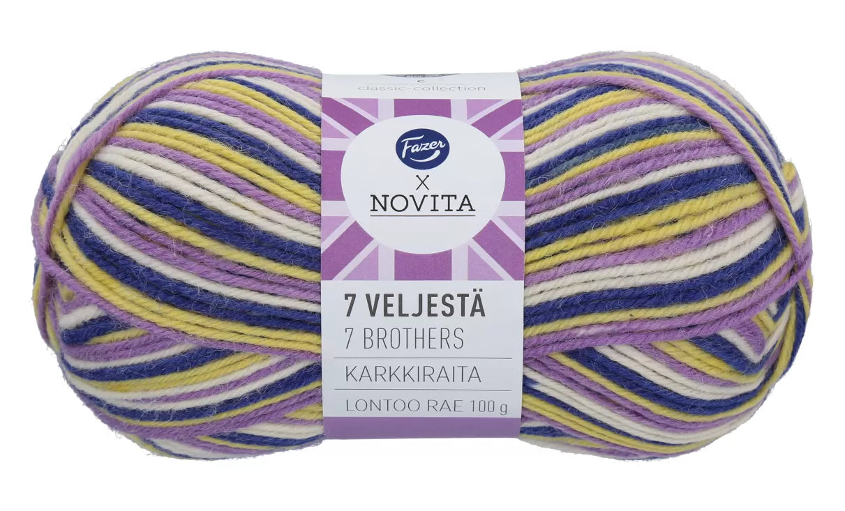 POISTUNUT: Novita 7 Veljestä Karkkiraita 100 g villasekoitelanka