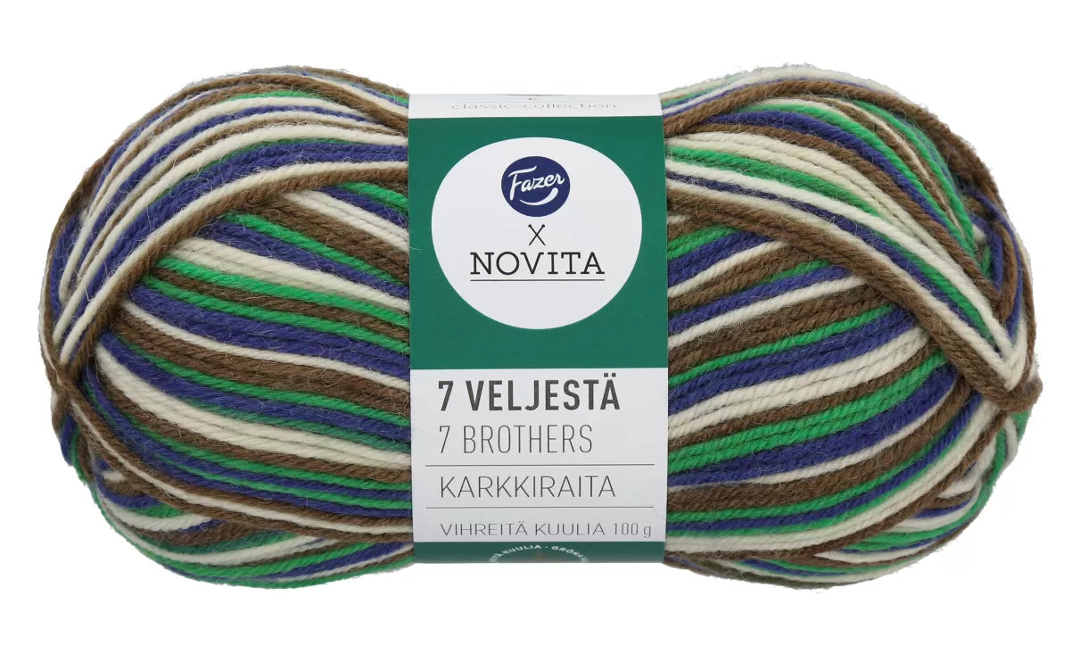 POISTUNUT: Novita 7 Veljestä Karkkiraita 100 g villasekoitelanka