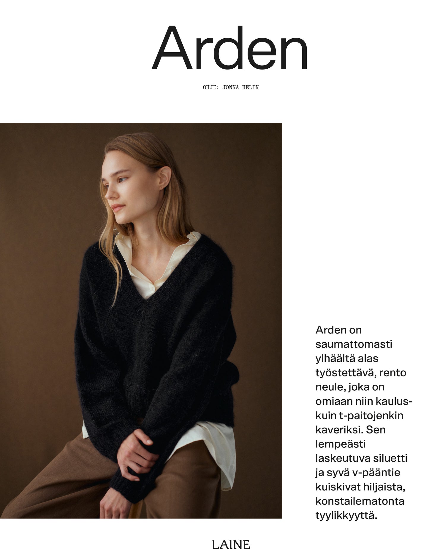 Ladattava ohje: Arden-neulepusero (Laine x Novita) FIN/SWE/ENG/DE/NL