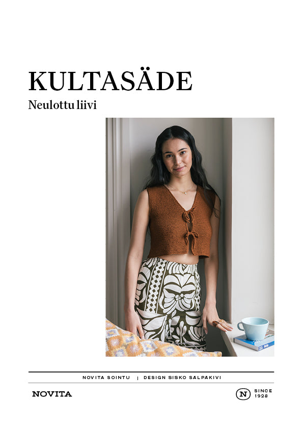 Ladattava ohje: Kultasäde -neulottu liivi (FIN/ENG, Kesä 2026)