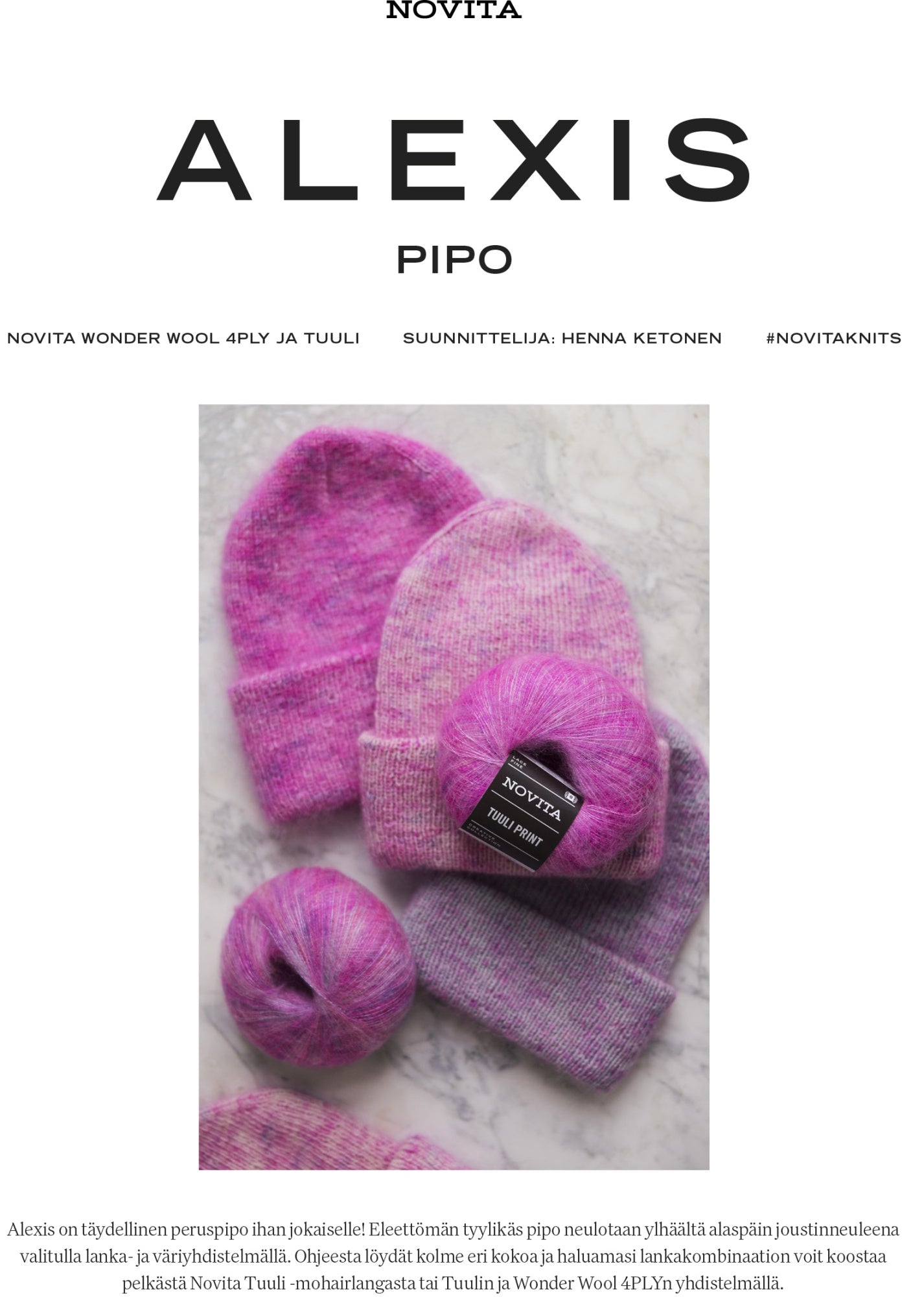 Novita Alexis neulepipo ohjevihko