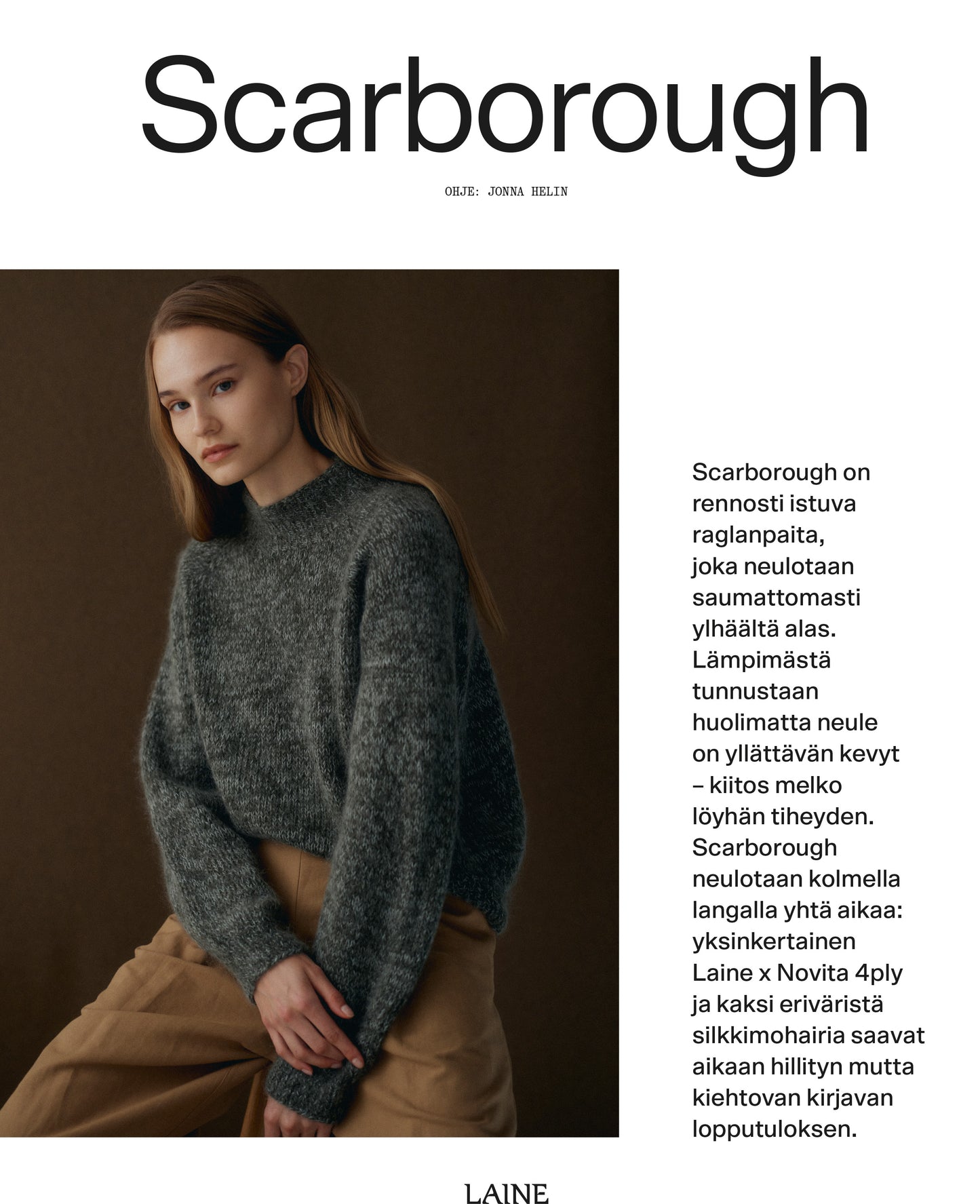 Ladattava ohje: Scarborough-neulepusero (Laine x Novita) FIN/SWE/ENG/DE/NL