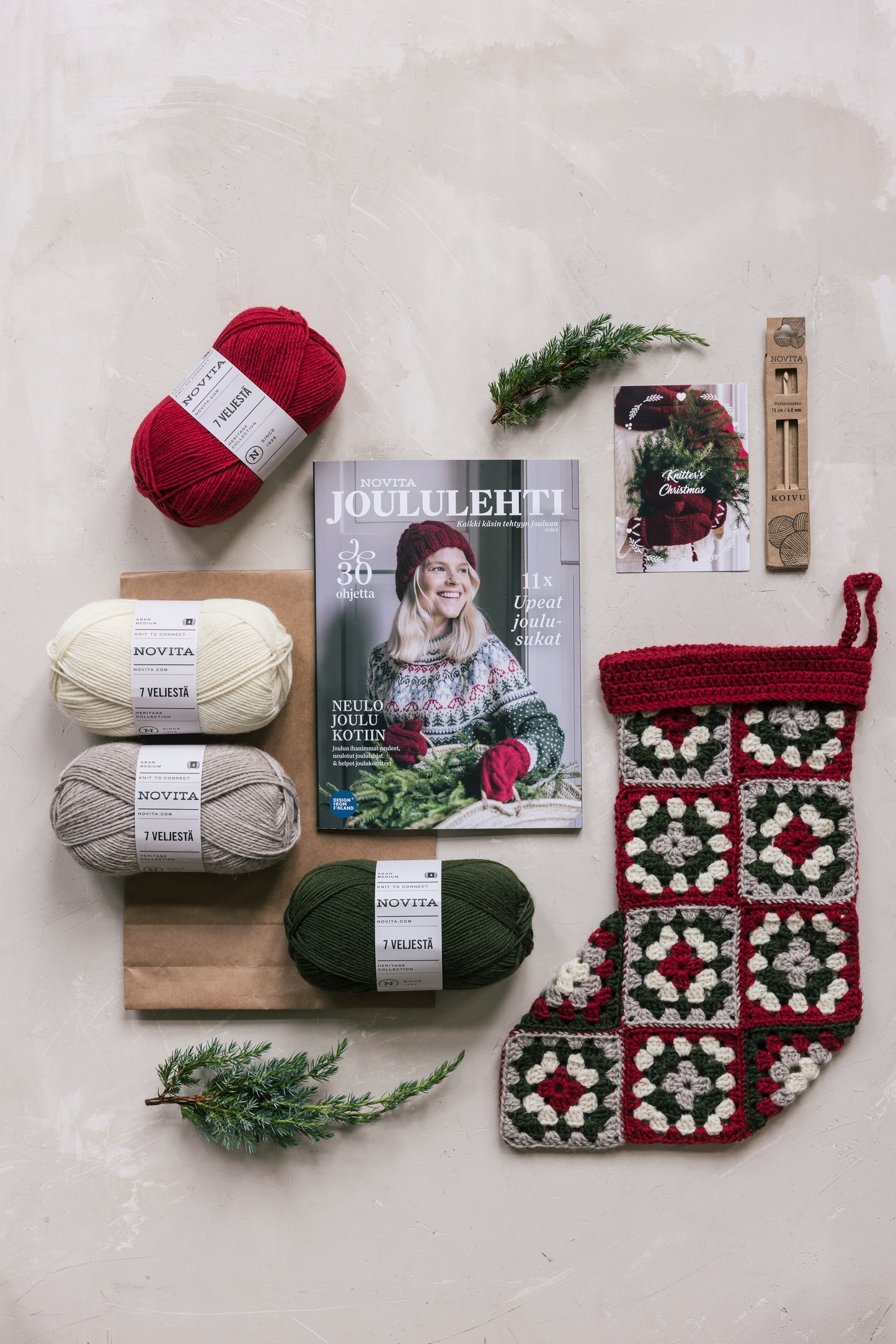 Novita Christmas Magazine & crocheted Christmas stocking yarns