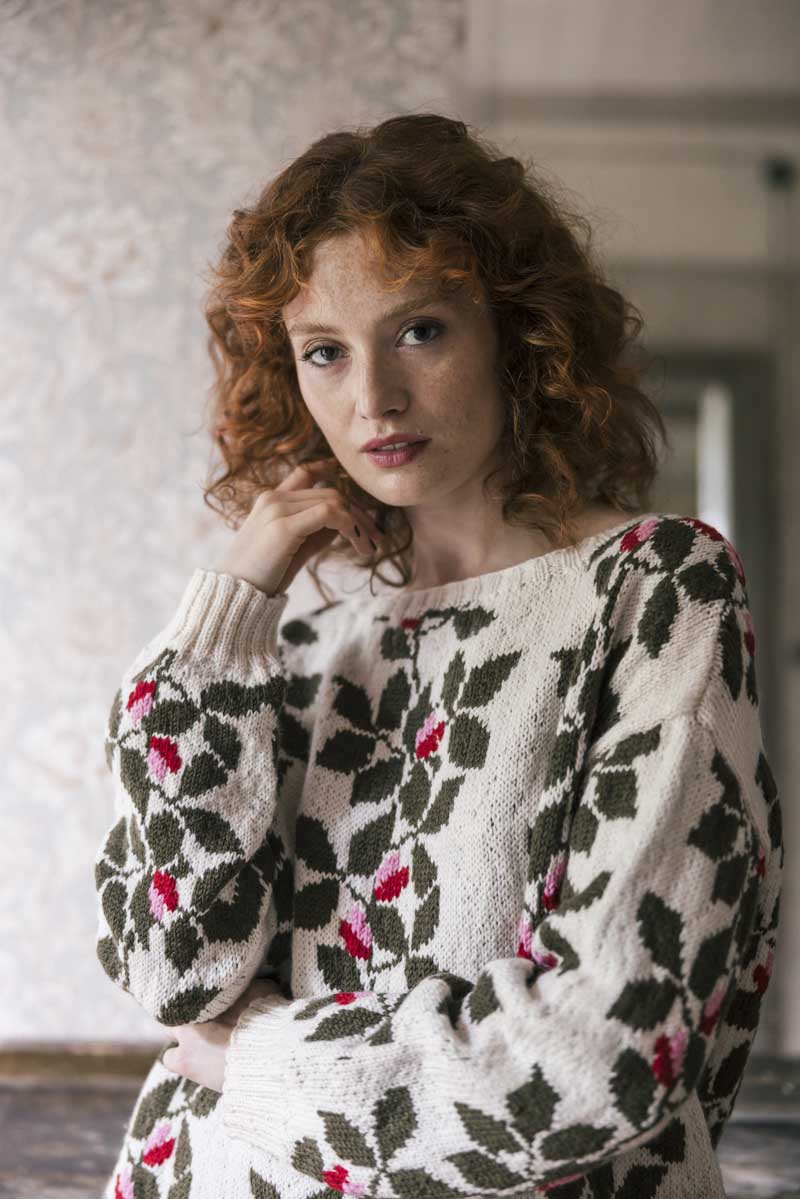 Downloadable pattern: Winter Rose Knit Sweater (Novita Winter 2024)