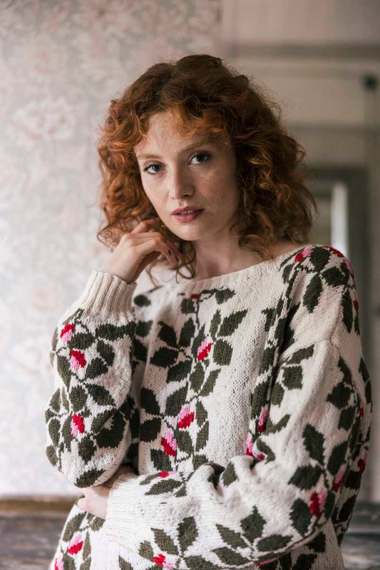 Downloadable pattern: Winter Rose Knit Sweater (Novita Winter 2024)