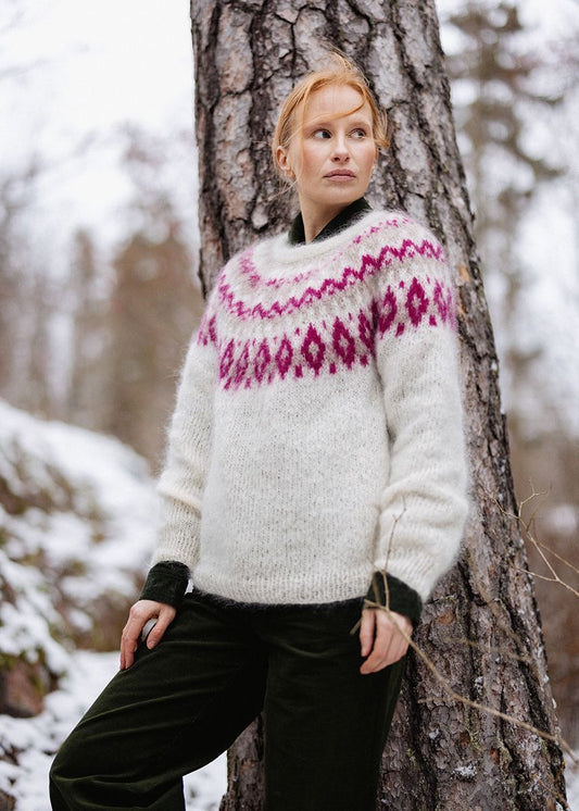 Downloadable pattern: Tammikuu Yoke Sweater (Novita Spring 2025)